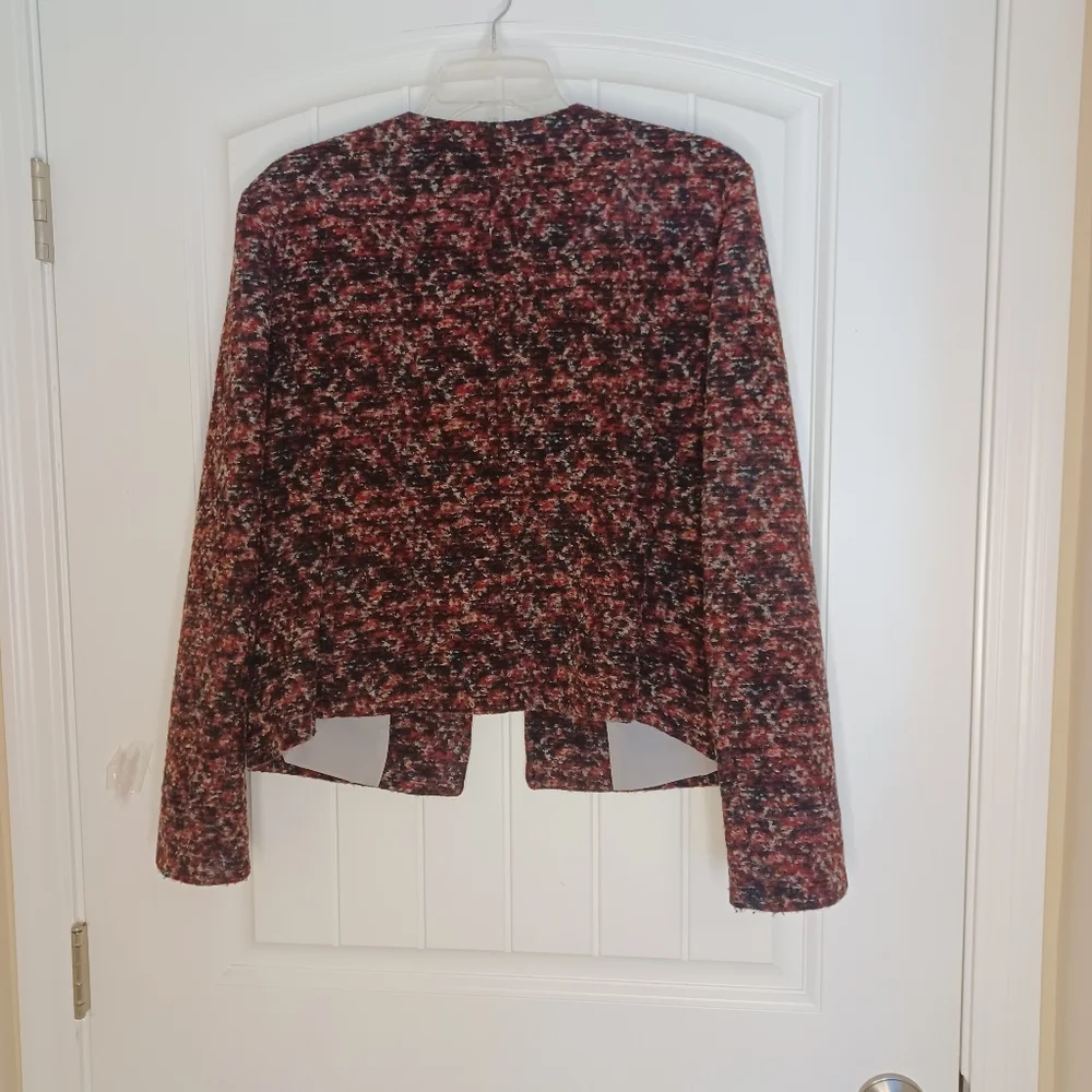 Ann Taylor Wool Blend Open Front Blazer Jacket Women's Sz Lg Black Burgundy